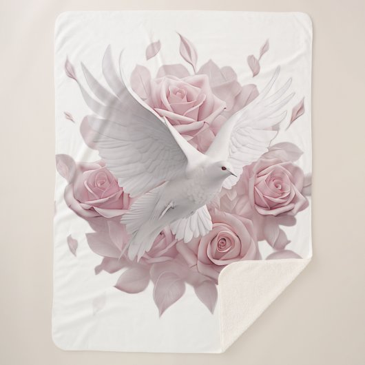 Roze Rozen + Duif Sherpa Deken (Voorkant)