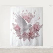 Roze rozen + duif wandtapijt