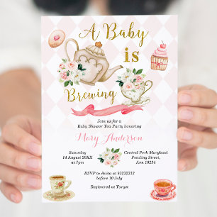 Roze rozen Een Baby is het Baby shower van de Tea  Kaart