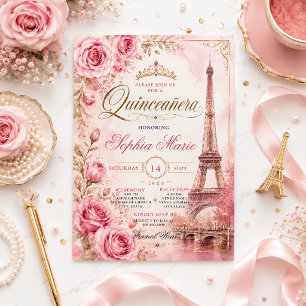 Roze Rozen Eiffeltoren Quinceañera Oudroze  Kaart