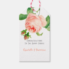  Roze Rozen Elegant Bloemen Bruiloft Cadeaulabel
