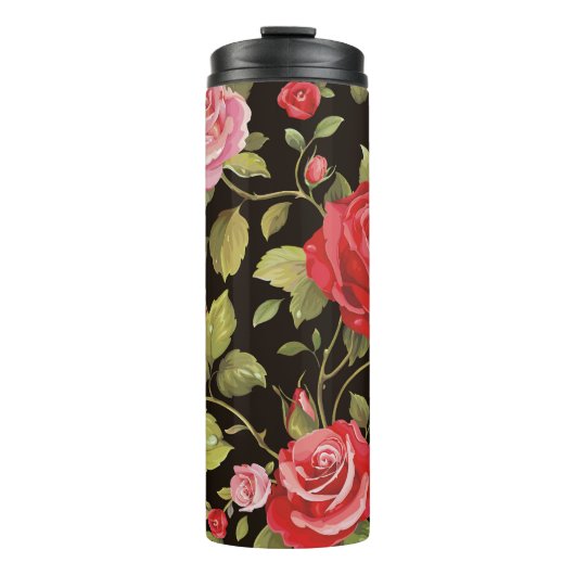 Roze rozen: elegant bloemenpatroon. thermosbeker (Voorkant)