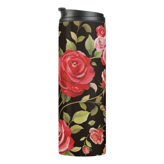 Roze rozen: elegant bloemenpatroon. thermosbeker (Geroteerd rechts)