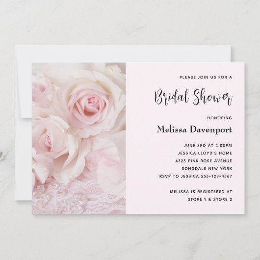 Roze Rozen & Elegant Kant - Bruidsmeisjesfeest Kaart (Voorkant)