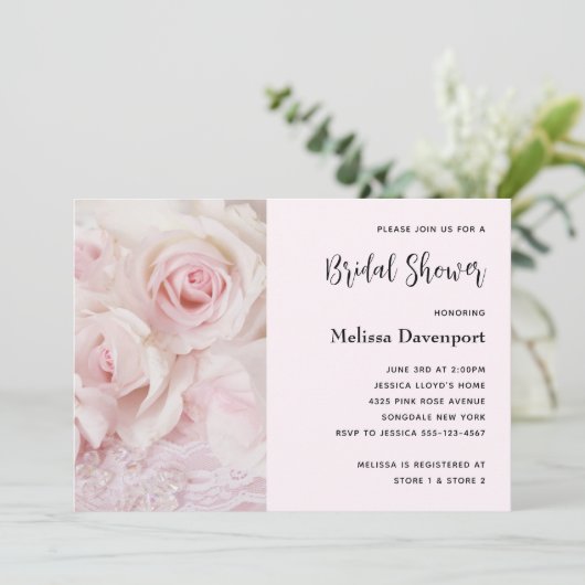 Roze Rozen & Elegant Kant - Bruidsmeisjesfeest Kaart (Staand voorkant)