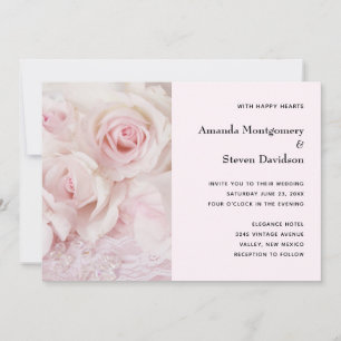 Roze Rozen & Elegant Kant - Trouwen Kaart