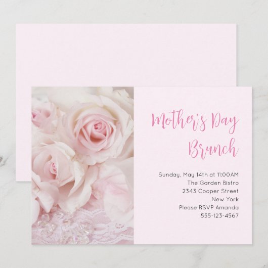roze rozen Elegant Moederdag Brunch Kaart (Voorkant / Achterkant)
