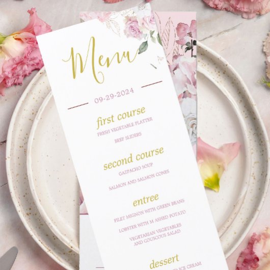 Roze Rozen Elegant Romantisch Monogram Menu