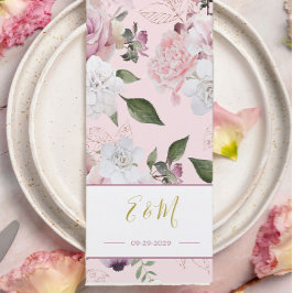 Roze Rozen Elegant Romantisch Monogram Menu