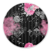 Roze Rozen Elegant Silver Glitter Keramische Knop (Voorkant)