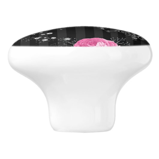  Roze Rozen Elegant Silver Glitter Keramische Knop (Zijkant)