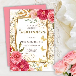 Roze Rozen Elegant Spaans Quinceañera Mis Quince Kaart