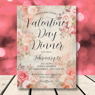 Roze Rozen Elegant Valentijnsdag Dinner Party Kaart