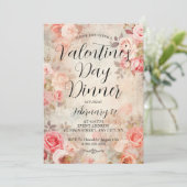 Roze Rozen Elegant Valentijnsdag Dinner Party Kaart (Staand voorkant)