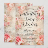 Roze Rozen Elegant Valentijnsdag Dinner Party Kaart (Voorkant / Achterkant)
