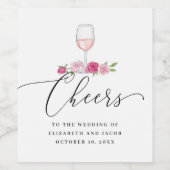 Roze rozen. Elegante blos bloemenscript bruiloft Wijn Etiket (Enkel label)