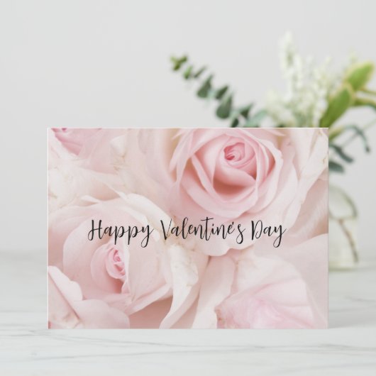 Roze Rozen Elegante Boeket Valentijnsdag Kaart (Staand voorkant)