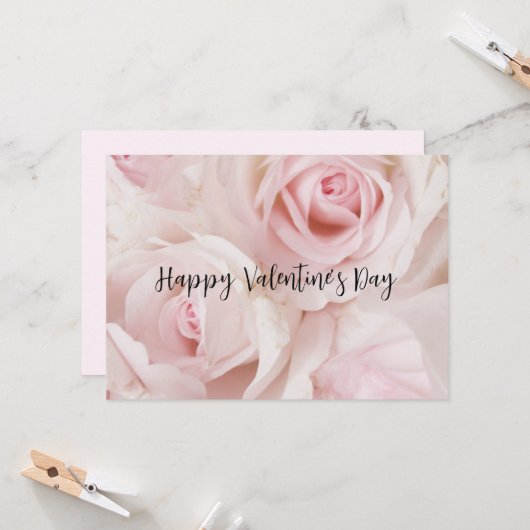 Roze Rozen Elegante Boeket Valentijnsdag Kaart (Voorkant / Achterkant in situ)