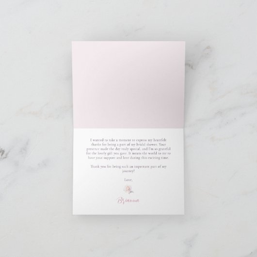 Roze Rozen Elegante Bruidsdouche Bedankkaart (Binnen)