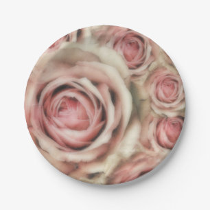Roze Rozen Elegante Bruidsfeest Bloemrijke Feest Papieren Bordje