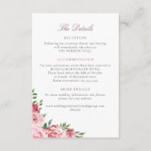 Roze rozen elegante bruiloft accommodatie details informatiekaartje (Voorkant)