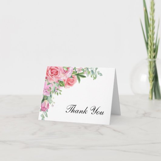 Roze Rozen Elegante bruiloft Bedankkaart (Voorkant)