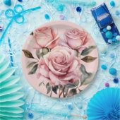 Roze Rozen Elegante bruiloft Papieren Bordje (Feest)