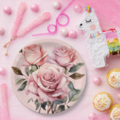 Roze Rozen Elegante bruiloft Papieren Bordje (Feest)