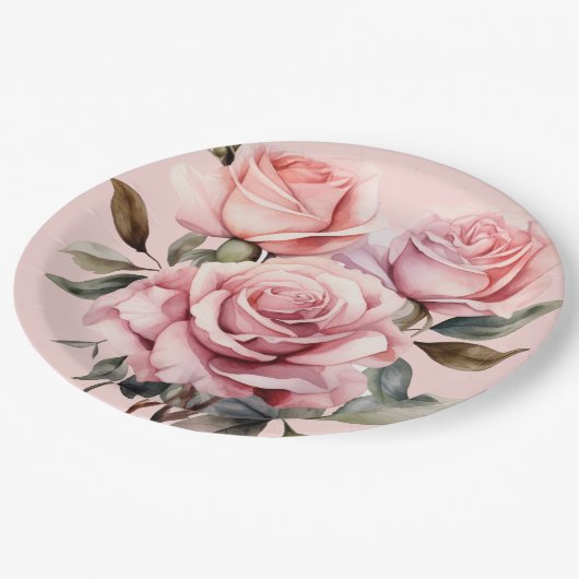 Roze Rozen Elegante bruiloft Papieren Bordje (Gekanteld)