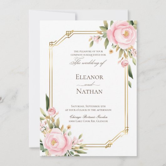 Roze Rozen elegante lente zomer bruiloft Kaart (Voorkant)