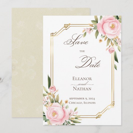 Roze Rozen Elegante Lente Zomer Save the Date Kaart (Voorkant / Achterkant)
