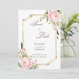 Roze Rozen Elegante Lente Zomer Save the Date Kaart