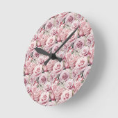 Roze Rozen Elegante Maximalistische Muurklok Ronde Klok (Hoek)