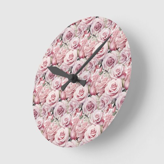Roze Rozen Elegante Maximalistische Muurklok Ronde Klok (Hoek)