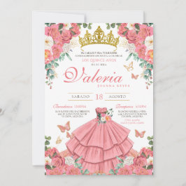 Roze Rozen Elegante Prinses Vlinder Quinceanera Kaart