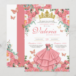 Roze Rozen Elegante Prinses Vlinder Quinceanera Kaart
