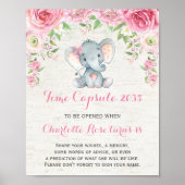 Roze rozen Elephant Time Capsule 1st Birthday Sign Poster (Voorkant)