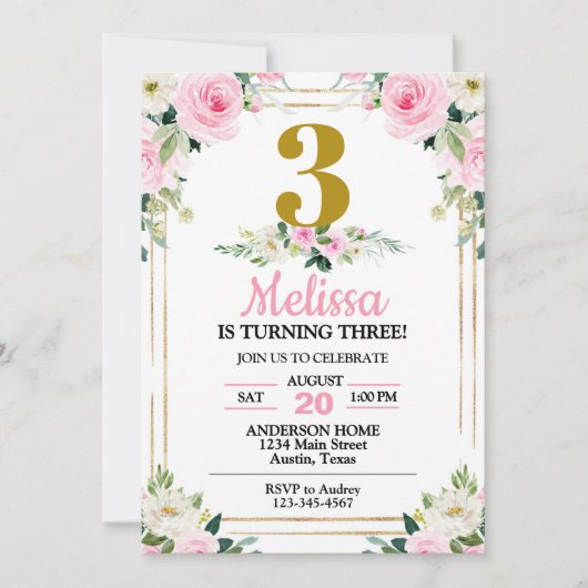 Roze Rozen Elke Leeftijd Verjaardagsfeest Kaart (Voorkant)