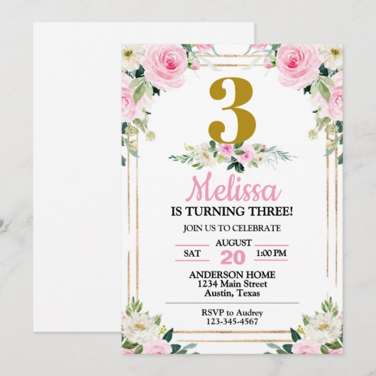 Roze Rozen Elke Leeftijd Verjaardagsfeest Kaart (Voorkant / Achterkant)