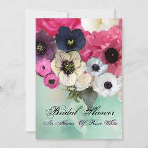 ROZE ROZEN EN ANEMONE BLOEMEN BRUIDSSHOWER KAART