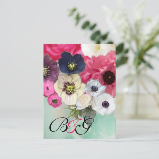 ROZE ROZEN EN ANEMONE BLOEMEN MONOGRAM Save Date Aankondigingskaart (Staand voorkant)