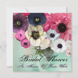 ROZE ROZEN EN ANEMOON BLOEMEN BRIDAL SHOWER KAART