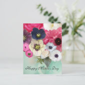 ROZE ROZEN EN ANEMOONBLOEMEN MOEDERDAG BRIEFKAART (Staand voorkant)
