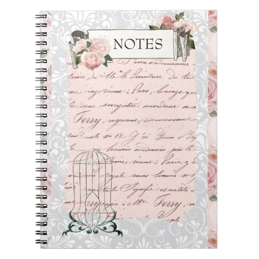 Roze Rozen en Antiek geschriften Notitieboek (Voorkant)