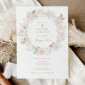 Roze rozen en Baby ademen eerste communie Kaart