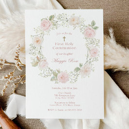 Roze rozen en Baby ademen eerste communie Kaart