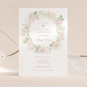 Roze rozen en Baby ademen eerste communie Kaart