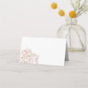 roze rozen en baby's adem boeket plaatskaartje