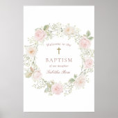 Roze rozen en baby's adem doop welkom poster (Voorkant)
