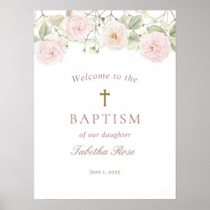 Roze rozen en baby's adem doop welkom poster